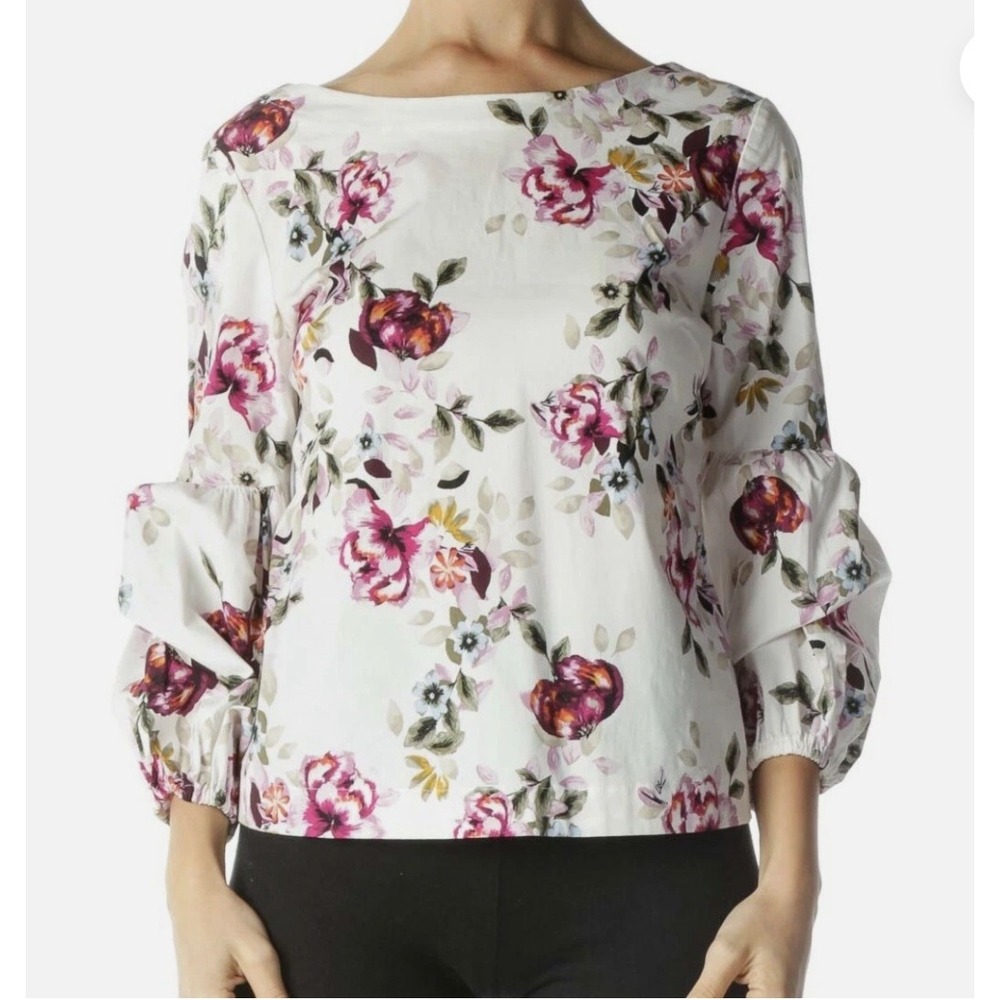 White House Black Market Floral Print Long Sleeve Boho Blouse Size 2 NWT